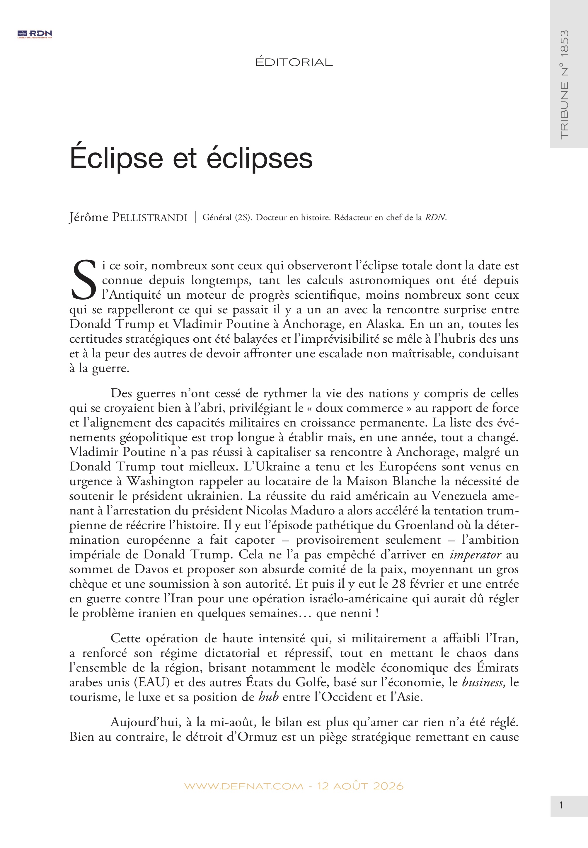 &Eacute;ditorial &ndash;&nbsp;&Eacute;clipse et&nbsp;&eacute;clipses (T&nbsp;1853)
